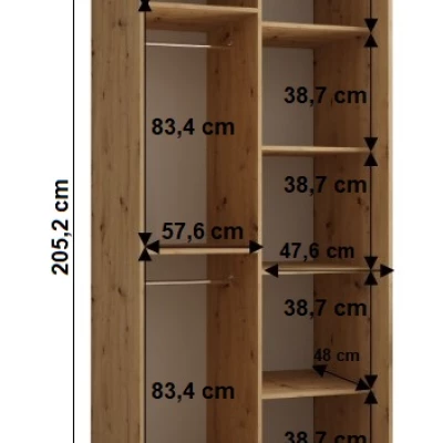 Šatníková skriňa YVONA 1 - 110/60 cm, dub artisan / strieborná