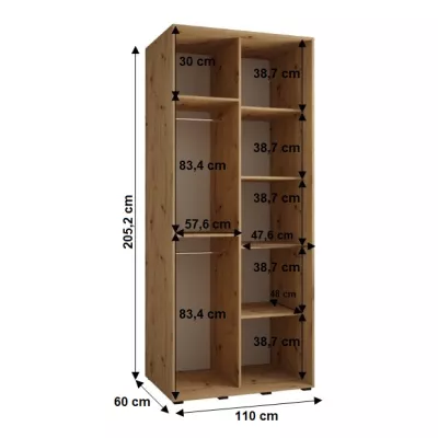 Šatníková skriňa YVONA 1 - 110/60 cm, dub artisan / strieborná