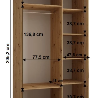 Šatníková skriňa YVONA 1 - 130/60 cm, dub artisan / strieborná