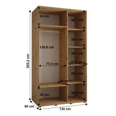 Šatníková skriňa YVONA 1 - 130/60 cm, čierna / strieborná