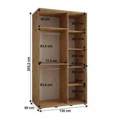 Šatníková skriňa YVONA 1 - 130/60 cm, čierna / strieborná