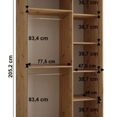 Šatníková skriňa YVONA 1 - 130/60 cm, biela / dub artisan / čierna