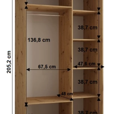 Šatníková skriňa YVONA 1 - 140/60 cm, dub artisan / strieborná