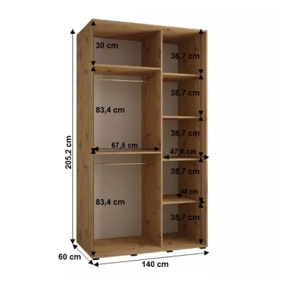 Šatníková skriňa YVONA 1 - 140/60 cm, čierna / zlatá