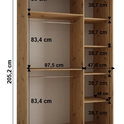 Šatníková skriňa YVONA 1 - 150/60 cm, dub artisan / strieborná