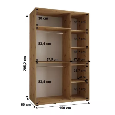 Šatníková skriňa YVONA 1 - 150/60 cm, dub artisan / strieborná