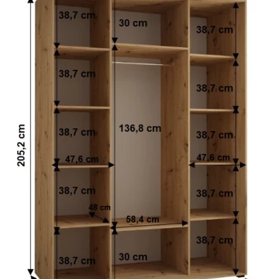 Šatníková skriňa YVONA 1 - 160/60 cm, dub artisan / čierna