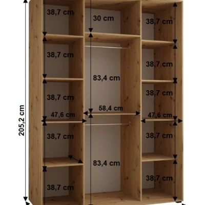 Šatníková skriňa YVONA 1 - 160/60 cm, dub artisan / čierna