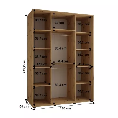 Šatníková skriňa YVONA 1 - 160/60 cm, dub artisan / čierna