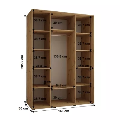 Šatníková skriňa YVONA 1 - 160/60 cm, čierna / zlatá