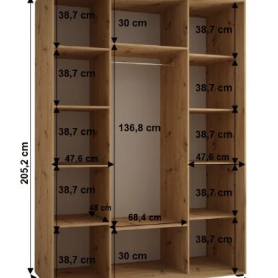 Šatníková skriňa YVONA 1 - 170/60 cm, dub artisan / strieborná