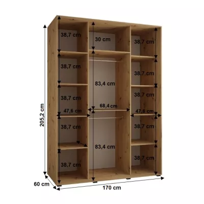 Šatníková skriňa YVONA 1 - 170/60 cm, dub artisan / strieborná