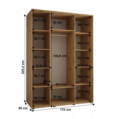 Šatníková skriňa YVONA 1 - 170/60 cm, čierna / zlatá