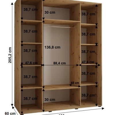 Šatníková skriňa YVONA 1 - 190/60 cm, dub artisan / strieborná