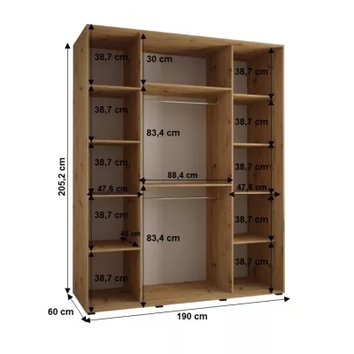 Šatníková skriňa YVONA 1 - 190/60 cm, dub artisan / strieborná