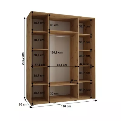 Šatníková skriňa YVONA 1 - 190/60 cm, čierna / zlatá