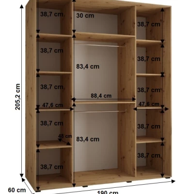 Šatníková skriňa YVONA 1 - 190/60 cm, biela / dub artisan / čierna