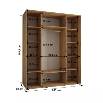 Šatníková skriňa YVONA 1 - 200/60 cm, dub artisan / čierna / čierna