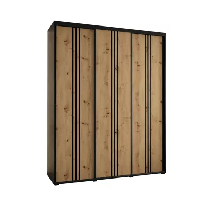 Šatníková skriňa YVONA 6 - 190/45 cm, čierna / dub artisan / čierna
