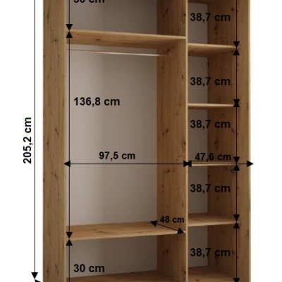 Šatníková skriňa YVONA 4 - 150/60 cm, biela / dub artisan / čierna