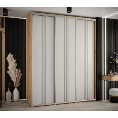 Šatníková skriňa YVONA 6 - 190/60 cm, dub artisan / biela / strieborná