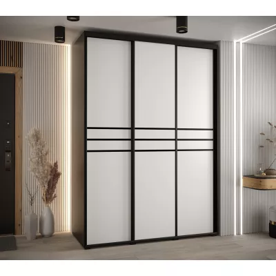 Šatníková skriňa YVONA 10 - 170/60 cm, čierna / biela / čierna
