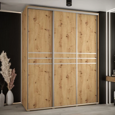 Šatníková skriňa YVONA 10 - 190/60 cm, dub artisan / strieborná