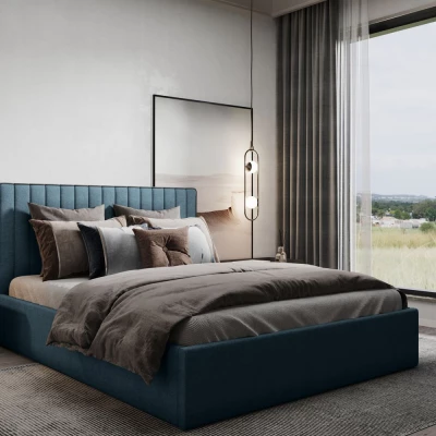 Čalúnená manželská posteľ ANNELI - 200x200, tmavo modrá