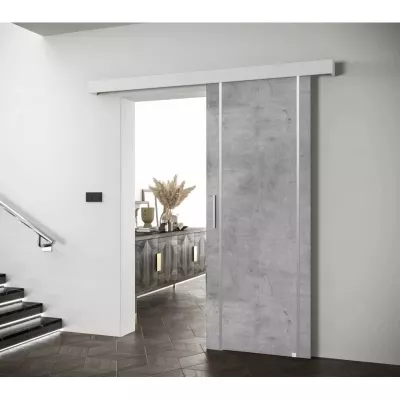 Posuvné dvere so striebornými úchytmi SALOME 9 - betón / biele