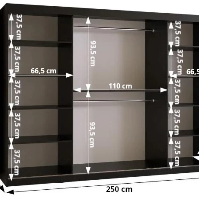 Šatníková skriňa SHERYL 1 - 250 cm, biela / strieborná