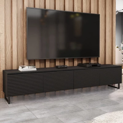 Široký TV stolík na nôžkach OVERTON - 200 cm, čierny grafit