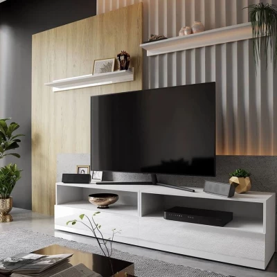 Set 2x stolík pod TV na nôžkach SALADO - biely / lesklý biely + 2x polica ZDARMA