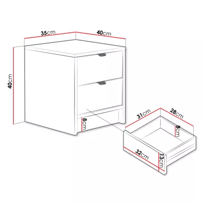 Stolík k posteli so šuplíkmi TABORO - biely
