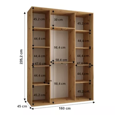 Šatníková skriňa INDIRA 3 - 160/45 cm, kašmír / zlatá