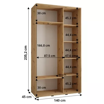 Šatníková skriňa INDIRA 3 - 140/45 cm, kašmír / zlatá