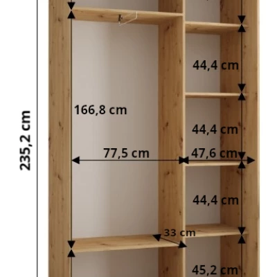 Šatníková skriňa INDIRA 3 - 130/45 cm, kašmír / zlatá