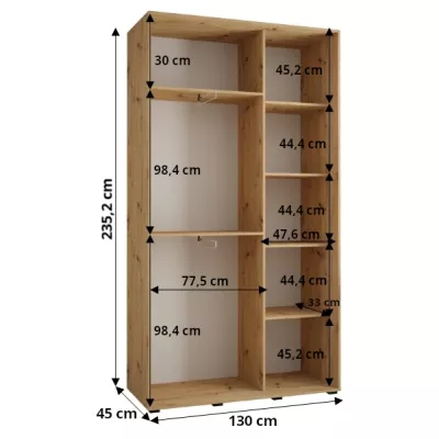 Šatníková skriňa INDIRA 3 - 130/45 cm, kašmír / zlatá