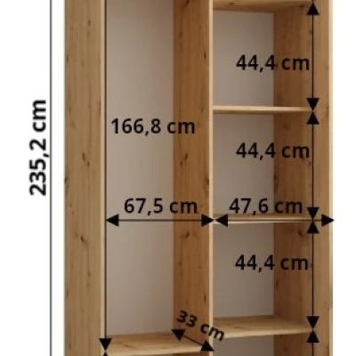 Šatníková skriňa INDIRA 3 - 120/45 cm, kašmír / zlatá