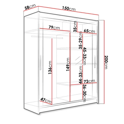 Zrkadlová šatníková skriňa 150 cm ELADIO 6 - biela