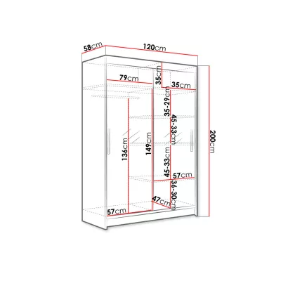 Úzka zrkadlová šatníková skriňa 120 cm GASPARA 7 - biela