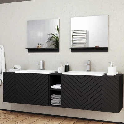 Zostava do kúpeľne PRESTA 3 - čierna + 2x umývadlo a sifón ZDARMA