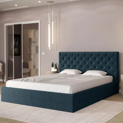 Čalúnená manželská posteľ s úložným priestorom 140x200 DOZIER - modrá
