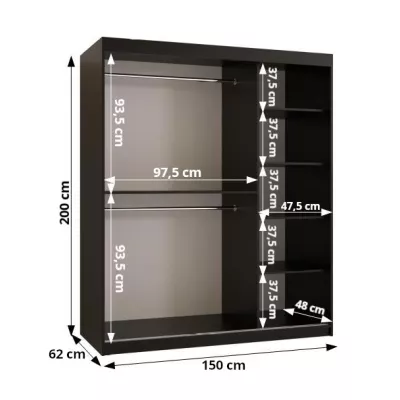 Šatníková skriňa HALIMA 2 - 150 cm, čierna / čierna