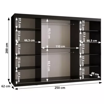 Šatníková skriňa HALIMA 3 - 250 cm, čierna / čierna