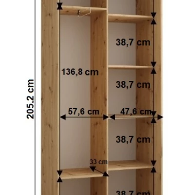 Šatníková skriňa BAYLIN 1 - 110/45 cm, dub artisan / čierna / dub artisan