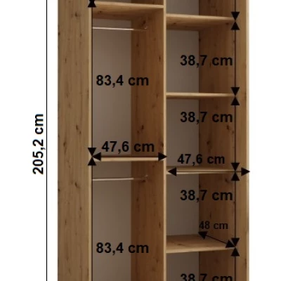 Šatníková skriňa BAYLIN 1 - 100/60 cm, dub artisan / čierna / dub artisan