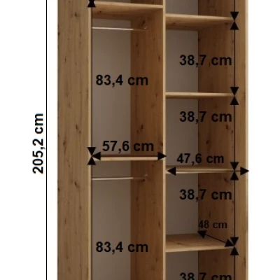 Šatníková skriňa BAYLIN 1 - 110/60 cm, dub artisan / čierna / dub artisan