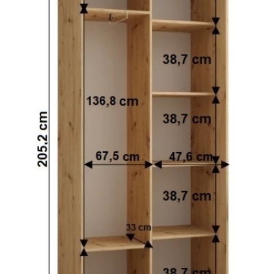 Šatníková skriňa BAYLIN 2 - 120/45 cm, dub artisan / čierna / dub artisan