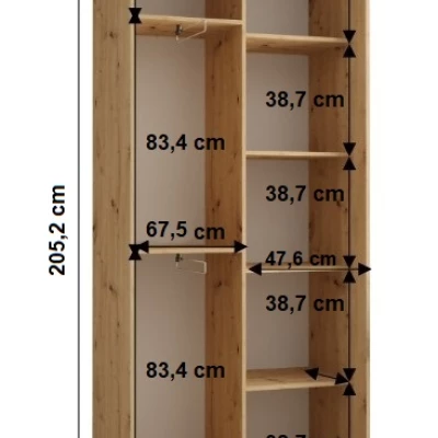 Šatníková skriňa BAYLIN 2 - 130/45 cm, dub artisan / dub artisan / čierna