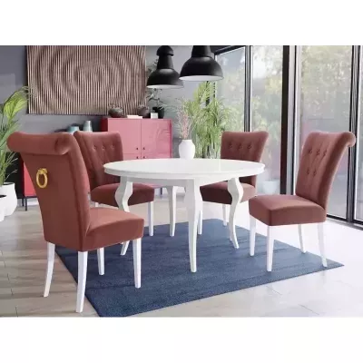 Luxusná jedálenská stolička NOSSEN 3 - polomatná biela / ružová / pozlátené klopadlo